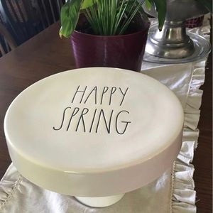 Rae Dunn riser Cake Stand HAPPY SPRING- New HTF retired piece